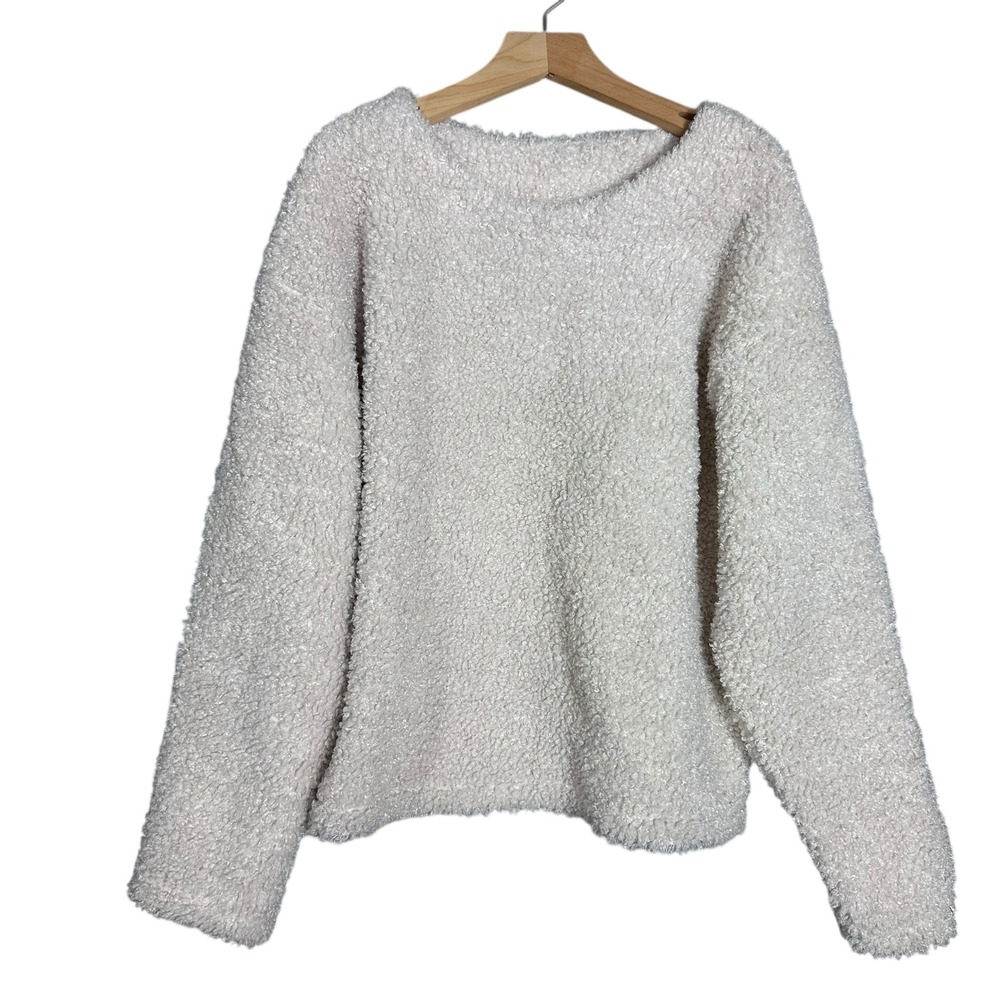 uniqlo NWT Sherpa oversized crew pull over sweater‎ cozy cream warm jacket